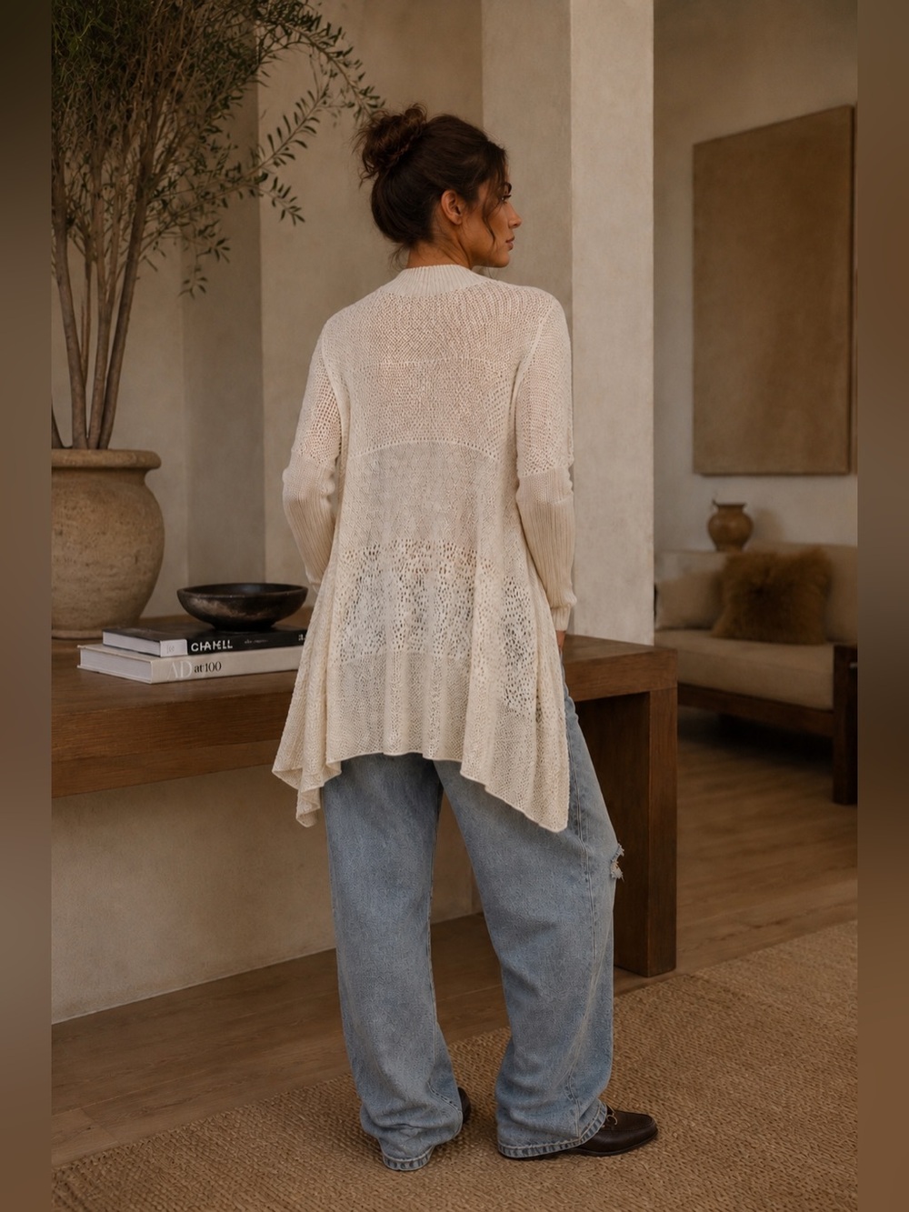 Eileen Fisher Silk Blend Sheet Lace Cardigan/Duster